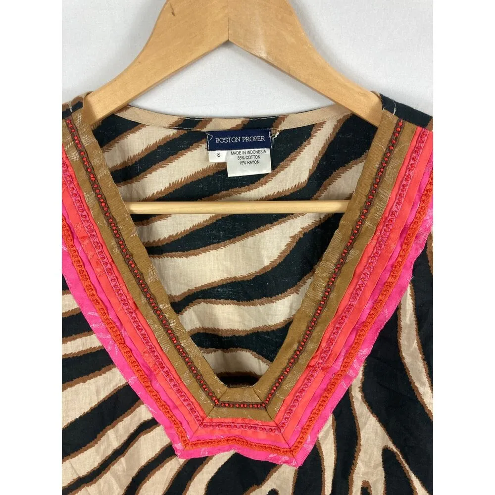Boston Proper Beaded Animal Print Blouse Size Small - Image 3