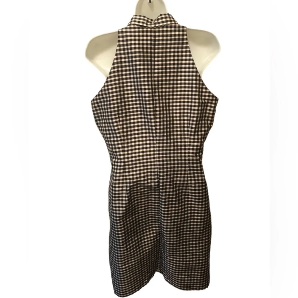 VTG Lauren Ralph Lauren SILK Button Front Check Sheath Dress Sz. 12P Black White - Image 4