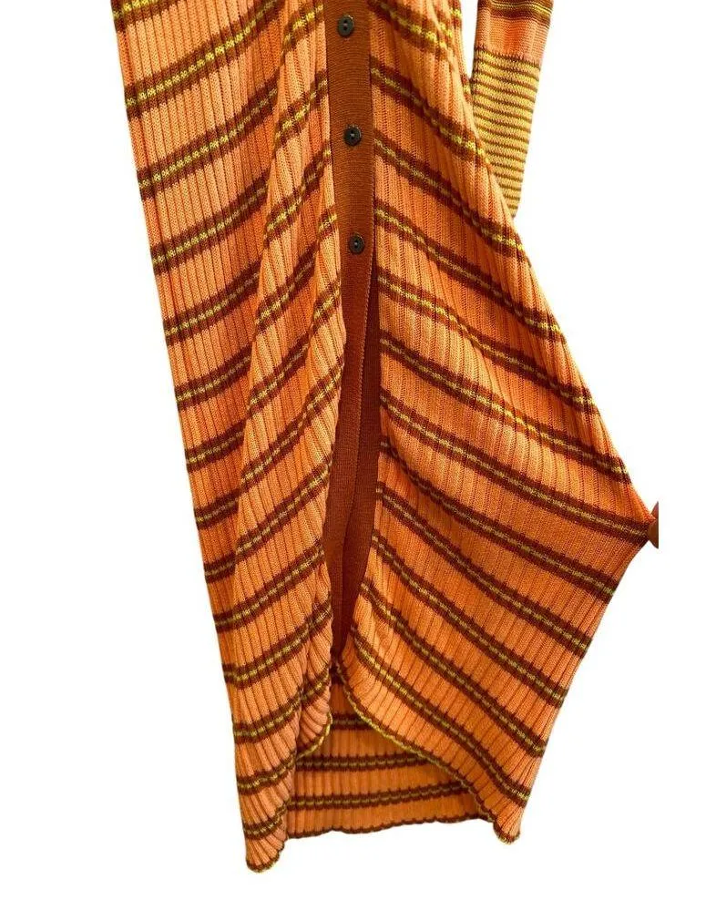 NEW Free People Vista Cardi Orange Striped Ribbed Sweater Midi Dress Size Small - Image 7