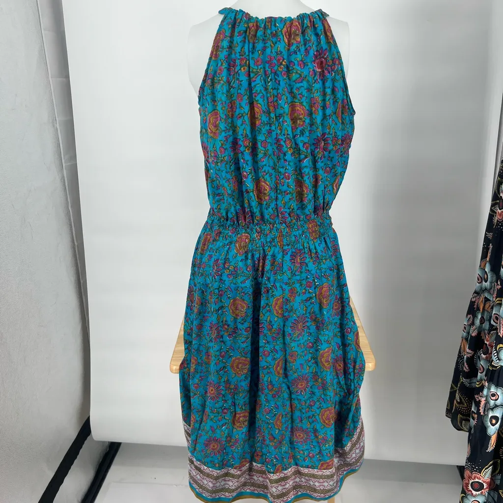 Floral Patterned Fabric silk dress Blue Size 2X - Image 3