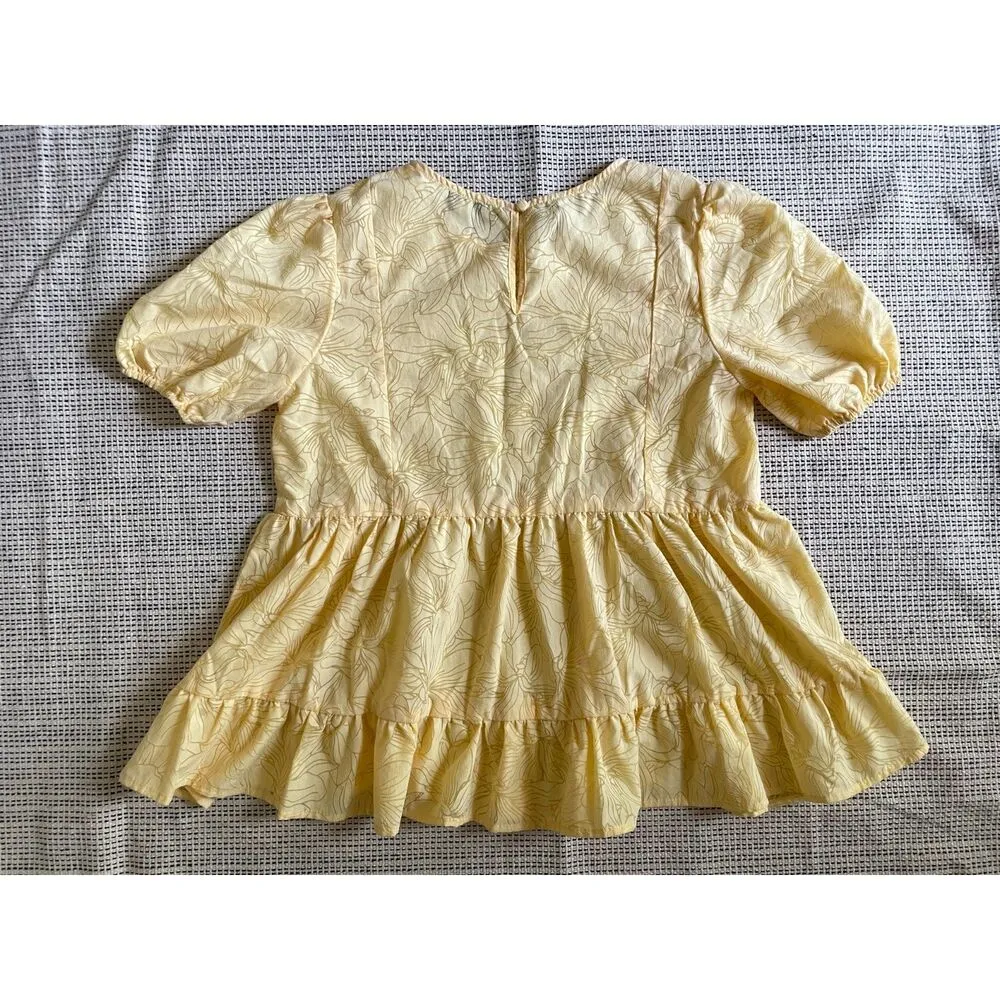 Moon River Anthropologie Yellow Puff Sleeve Floral Texture Blouse Womens Sz XS - Image 2