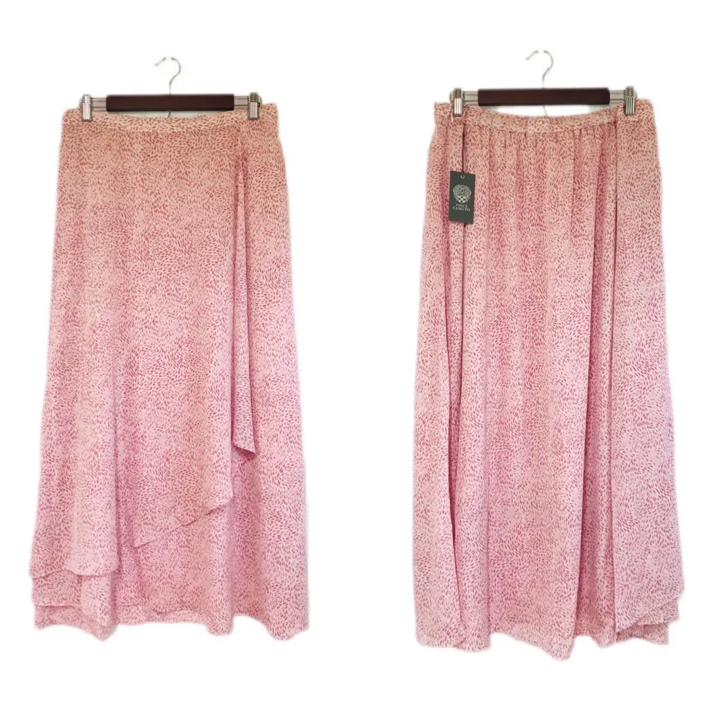 VINCE CAMUTO Pink Print Wrap Front Midi Skirt Ruffle‎ Chiffon SIze 20W New - Image 3