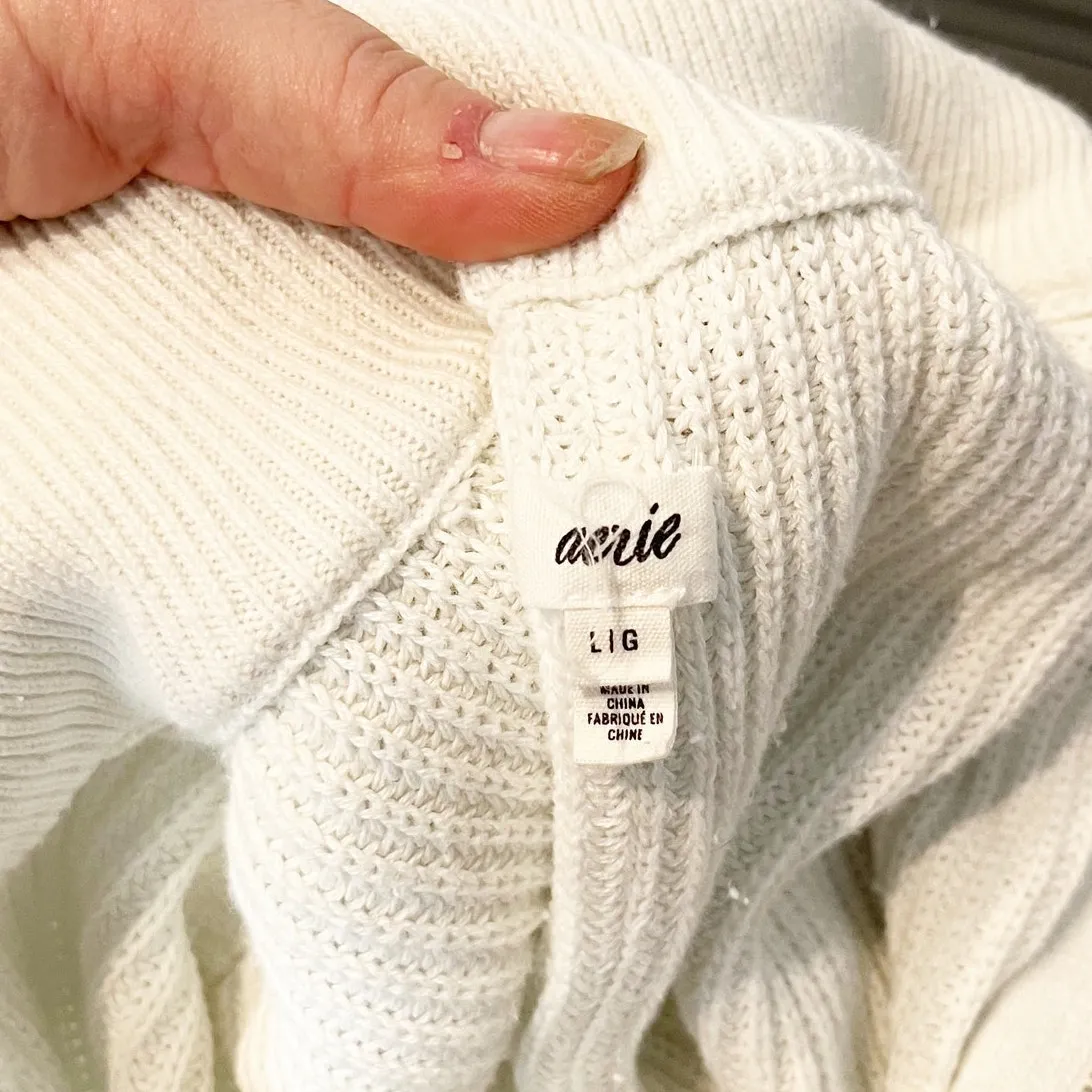 Aerie Beyond Down To Earth Quarter Zip Oversized Ribbed Sweater White Large - Image 3