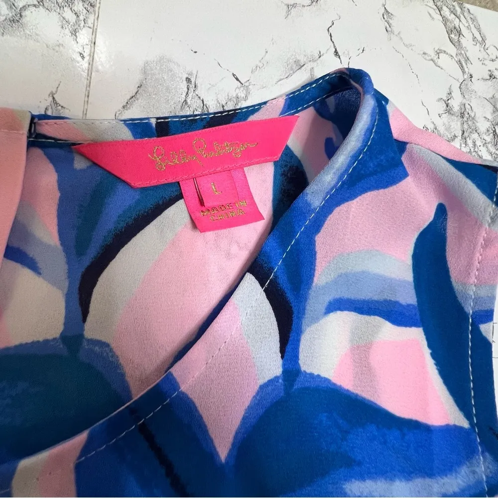 Lilly Pulitzer Iona tank top Pink Tropics Tint Heat Wave Sz L - Image 5