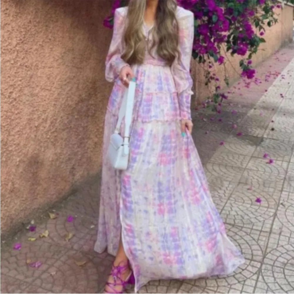 Rococo Sand Etre Metallic Maxi Dress Pink Multi Size L - Image 10