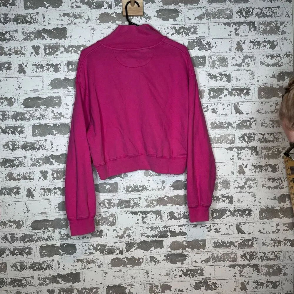 American Eagle | women hot pink cropped long sleeve Henley pullover - Image 9