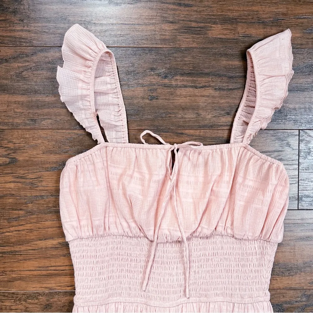 Tularosa • Janine Dress mini Blush Pink smocked ruffles peasant - Image 3