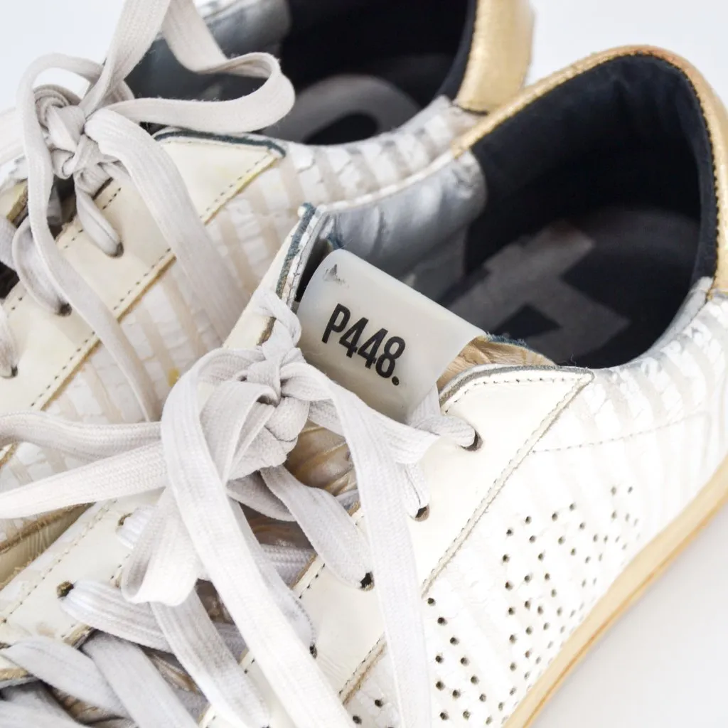 P448 John Perforated Leather Sneakers White Gold Women's 39 8.5 Lace Up Low Top - Image 8