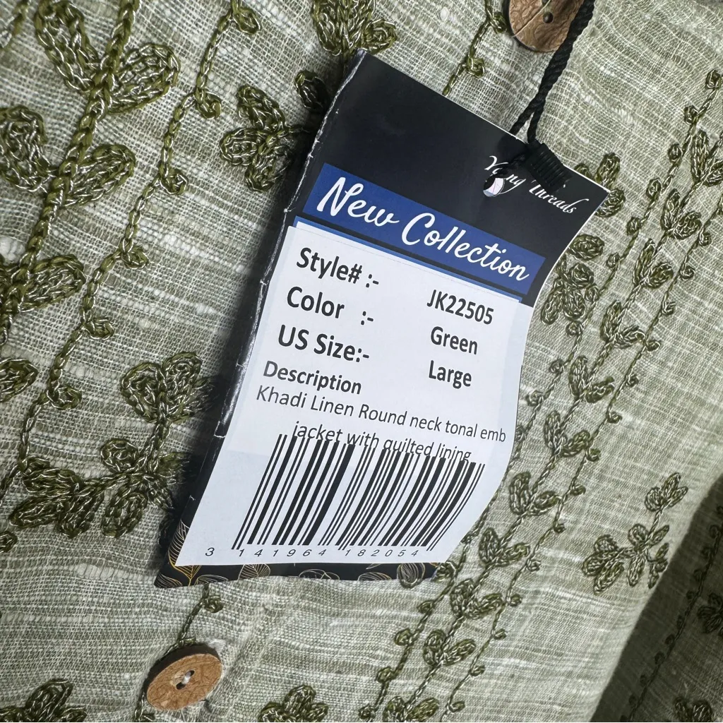 NWT Young Threads Khadi Linen Tonal Embroidered Jacket Boho Western size L Large - Image 10