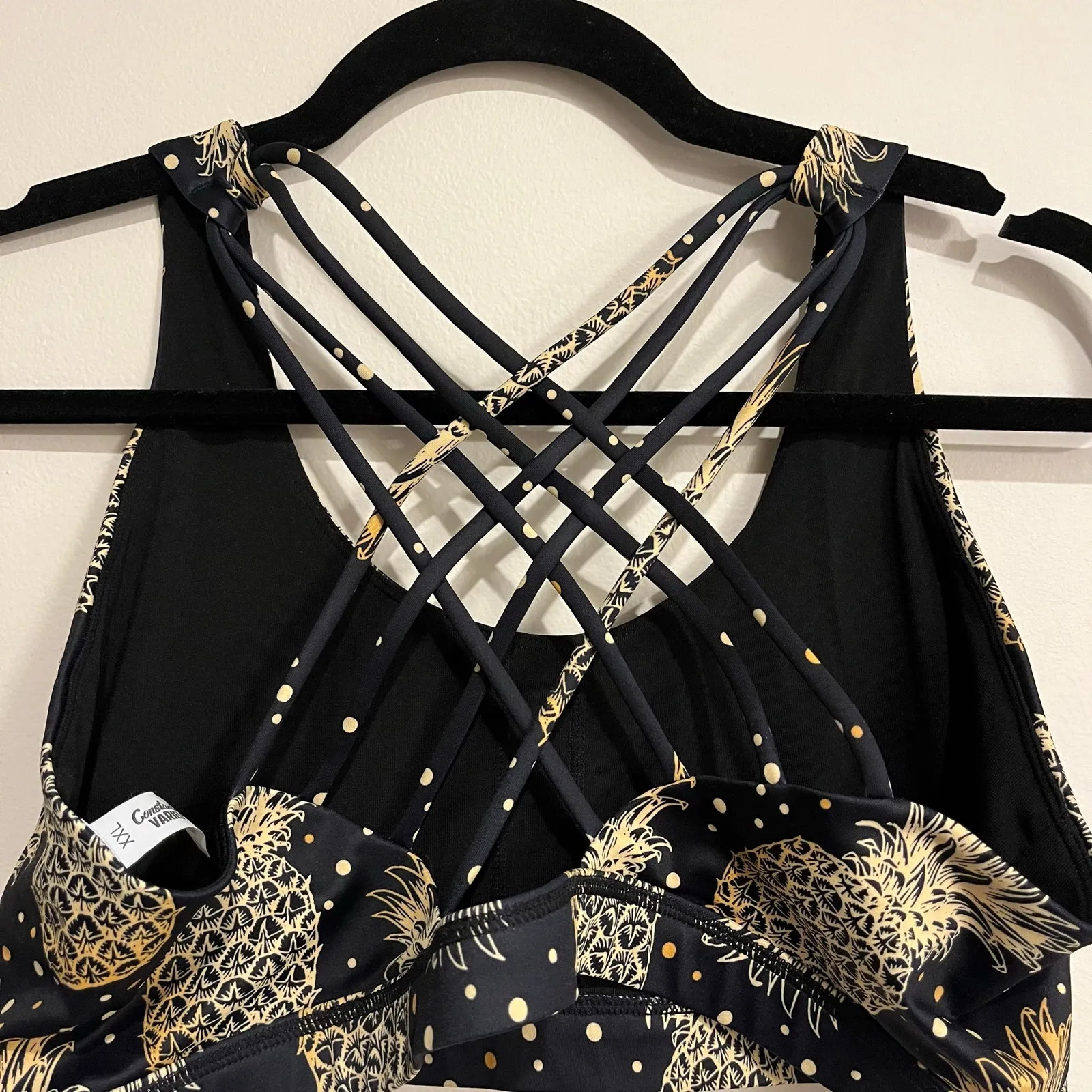 CVG Constantly Varied Gear Sports Bra Black Yellow Strappy Pineapple Size XXL - Image 2