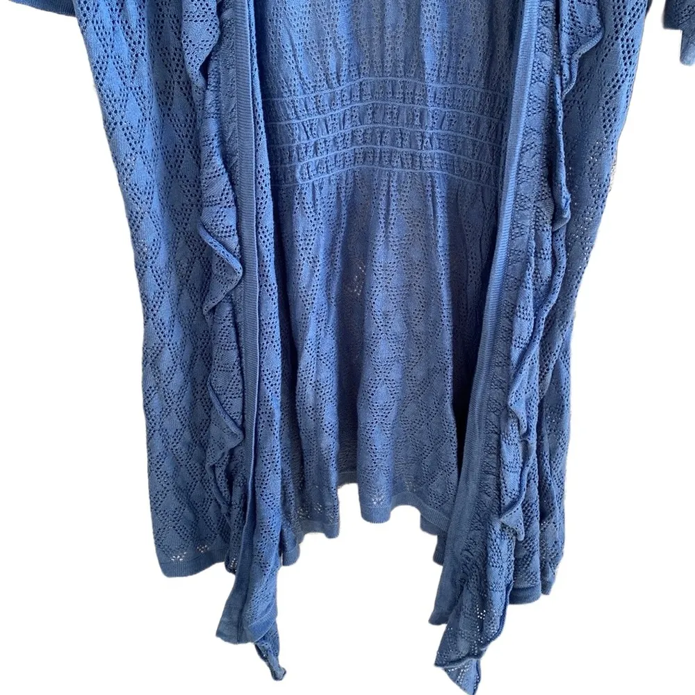 NWT 💙 Lightweight Cotton Short-Sleeve Long Open Summer Cardigan, Blue, Plus 2X - Image 2