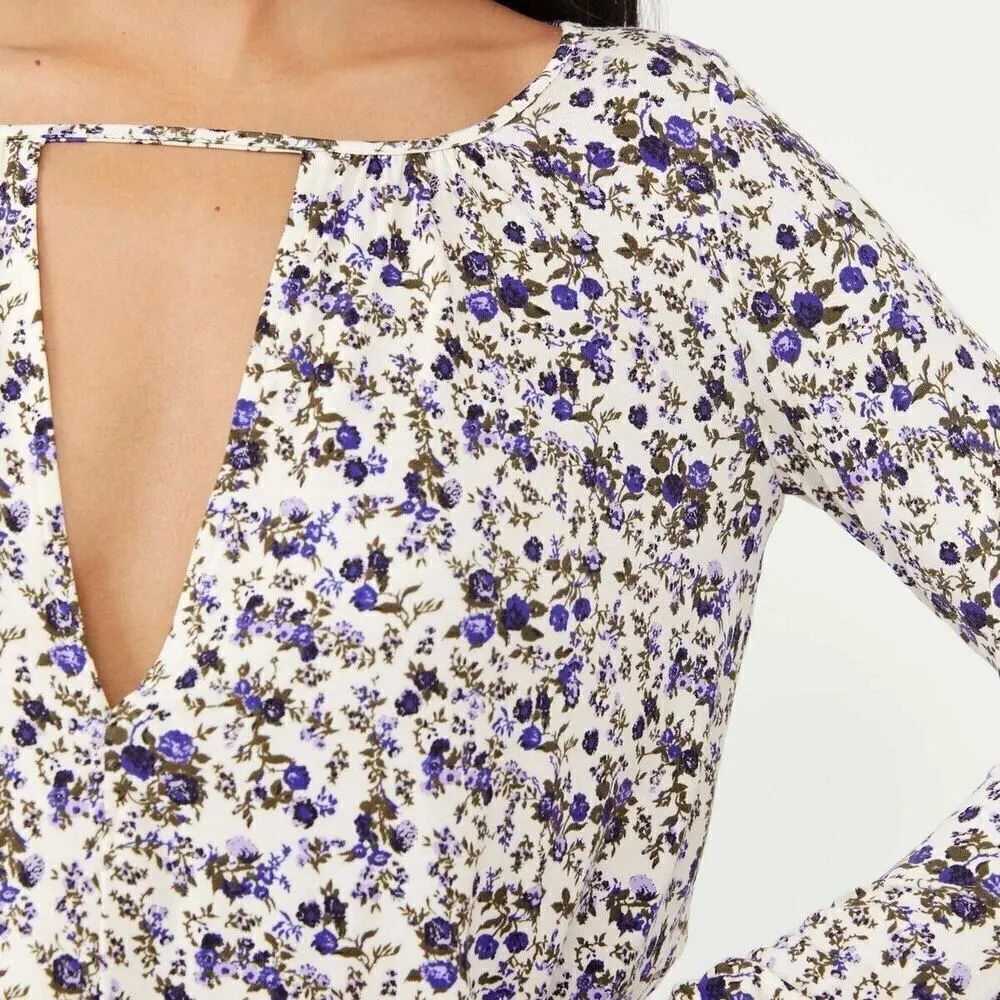 FREE PEOPLE  Kaya Print Cutout Bodysuit - Ivory Combo Medium - Image 6