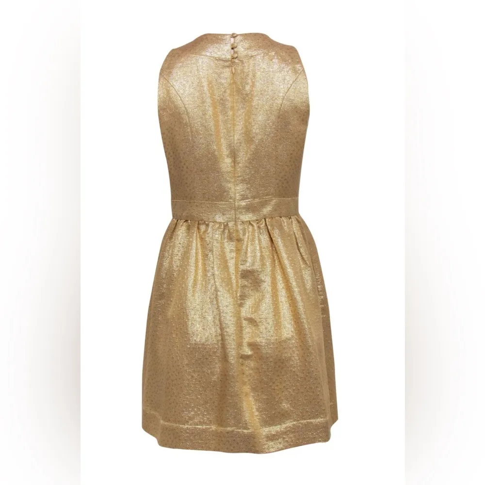 Shoshanna - Gold Brocade Mini Dress W/ Green & Golden Sequins Size 4 Women’s - Image 2