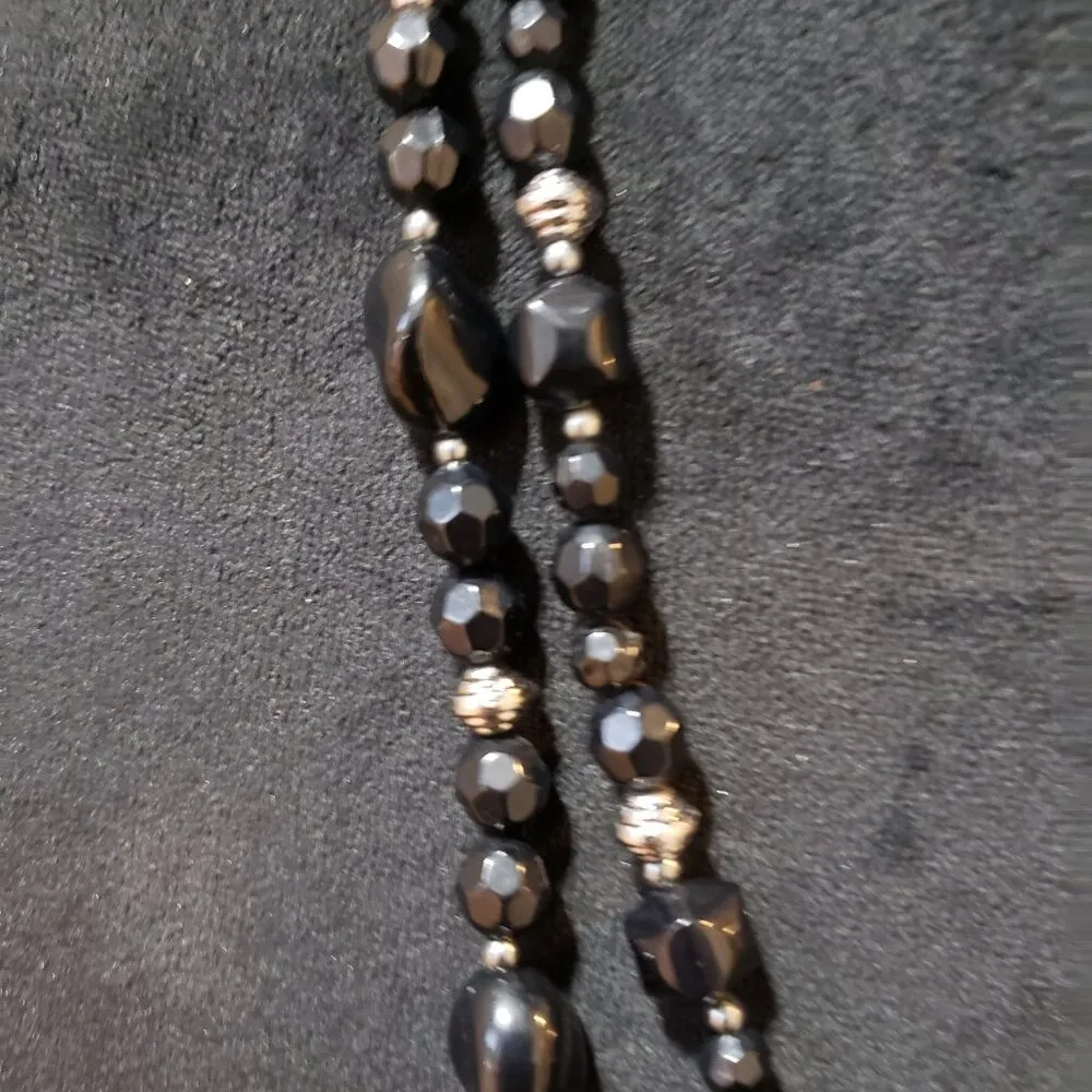 Womens Multi Layering Black Spinel Hematite Gemstone Necklace Faceted Round - Image 5