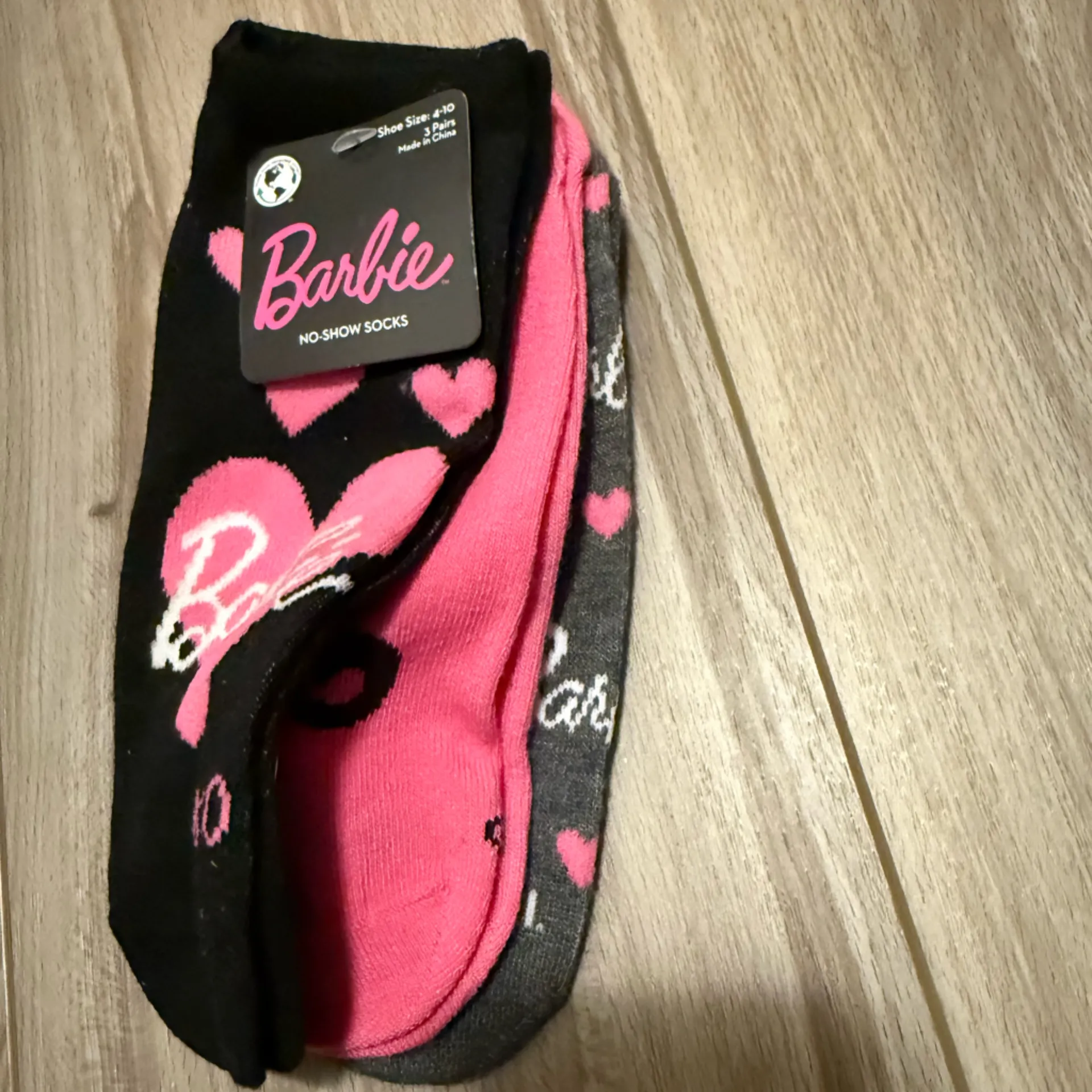 Women’s Barbie Pink and Black Heart No Show Socks - Image 2