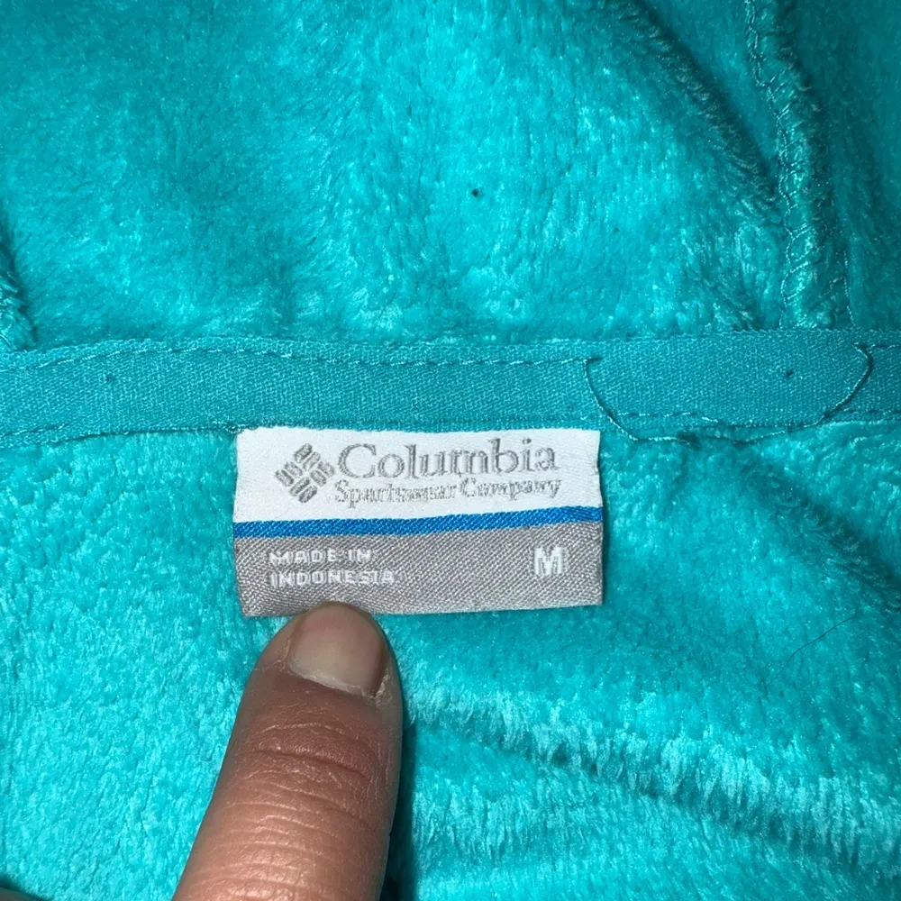 Columbia Sweater Womens Medium Teal Blue Hooded Fleece Teddy Bear Fuzzy Plush - Image 9