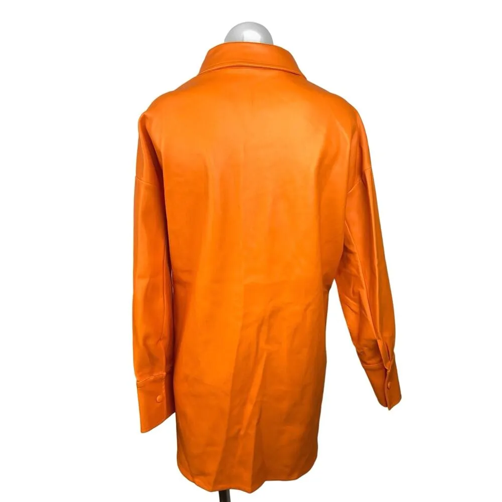 Missguided NWT Orange Faux Leather Button Down Oversized Shacket Jacket Size 4 - Image 3