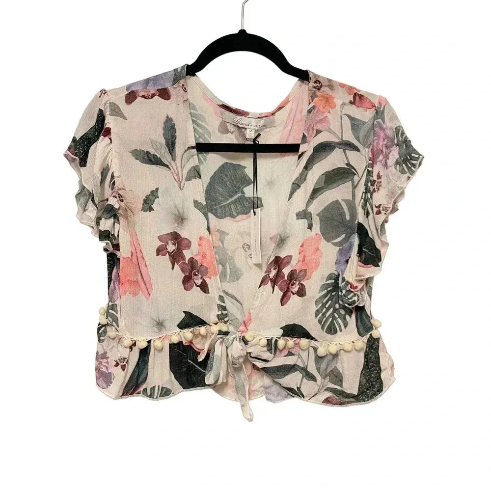 NWT Lovers + Friends Waves for Days Crop Top - Floral Crepe Wrap Tie Blouse - Image 3