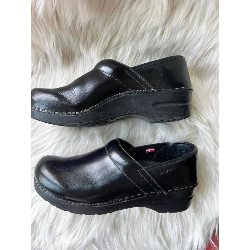 Sanita Black Leather Clogs - Image 4