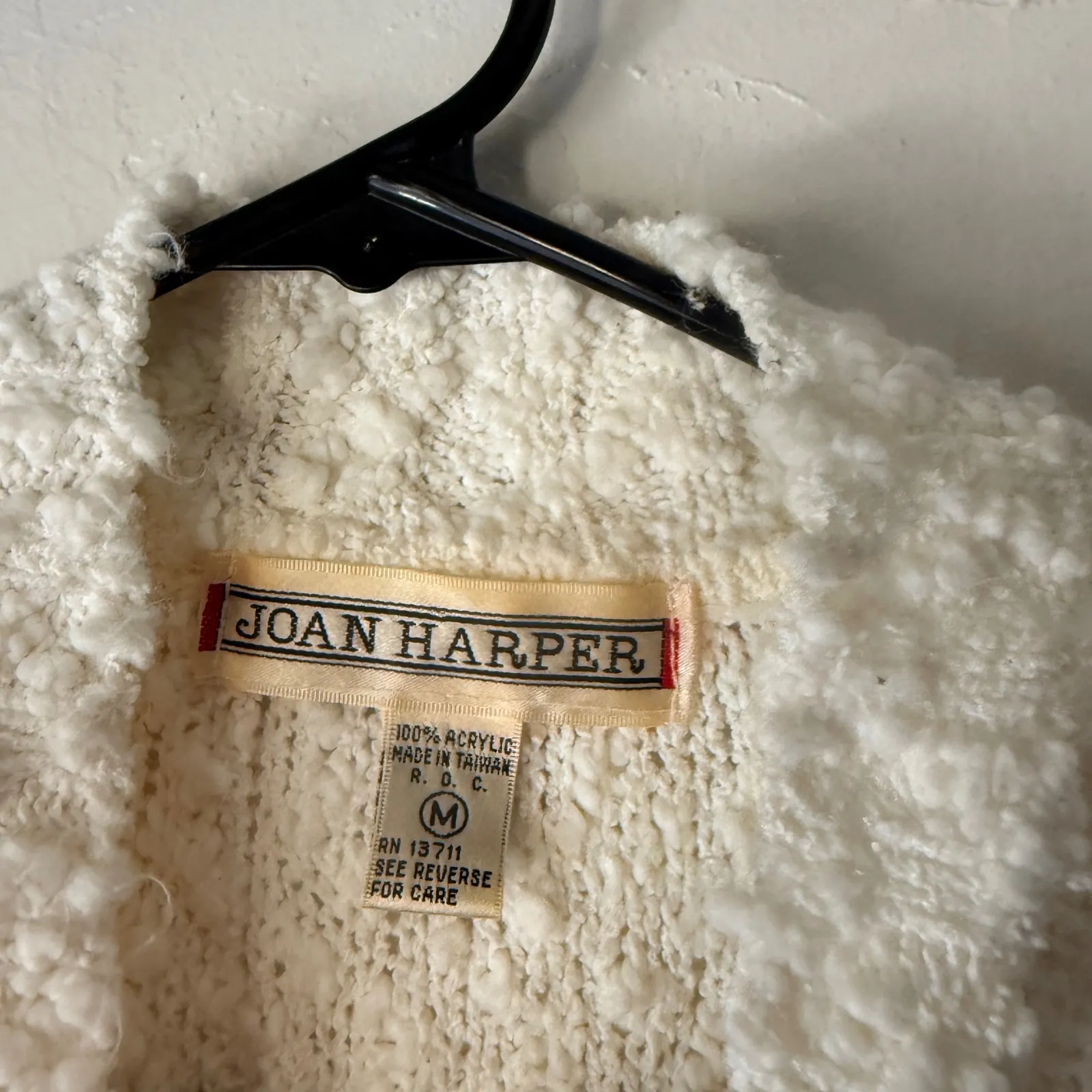 Joan Harper Cream Cable‎ Knit Mock Neck Sweater Pullover Medium Popcorn White - Image 6