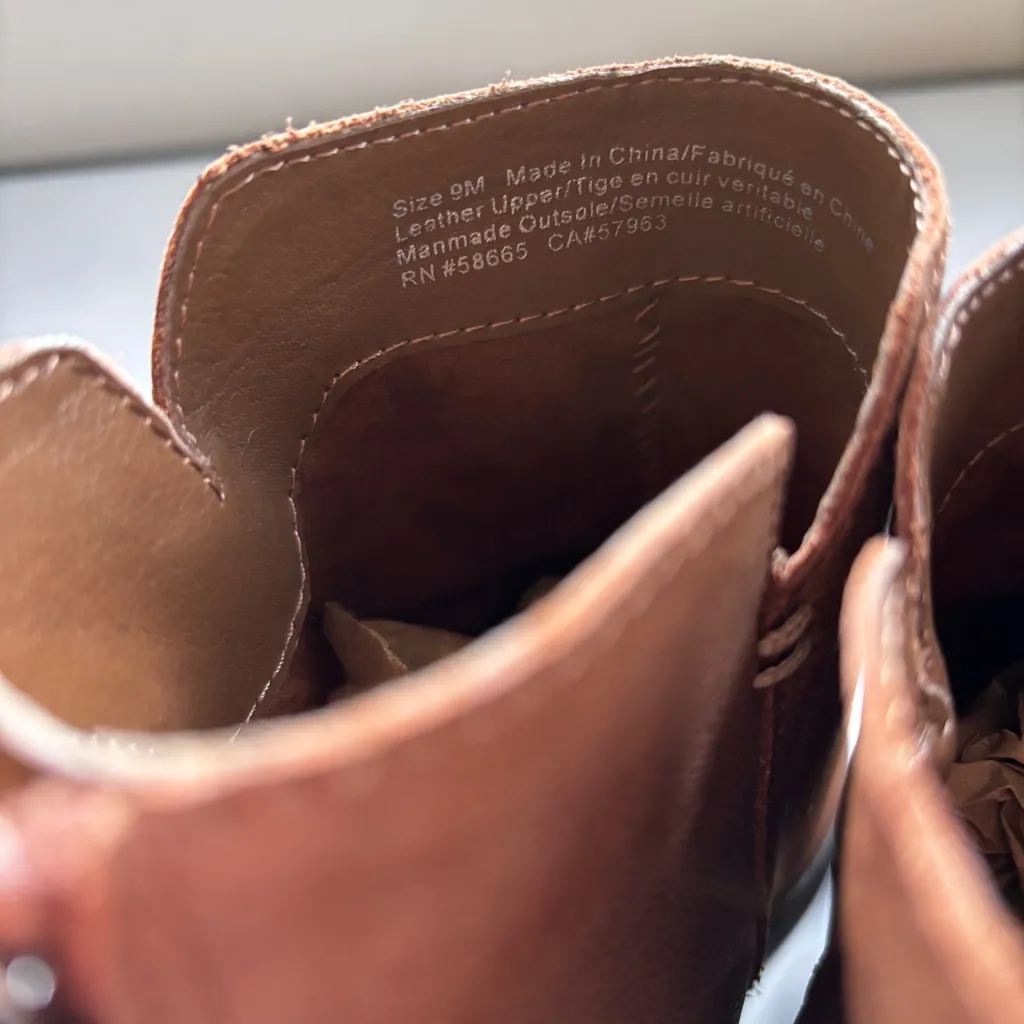 BP Jett Cognac Leather Brown Ankle Boots Block High Heel Boot Size 9 BP. Booties - Image 11