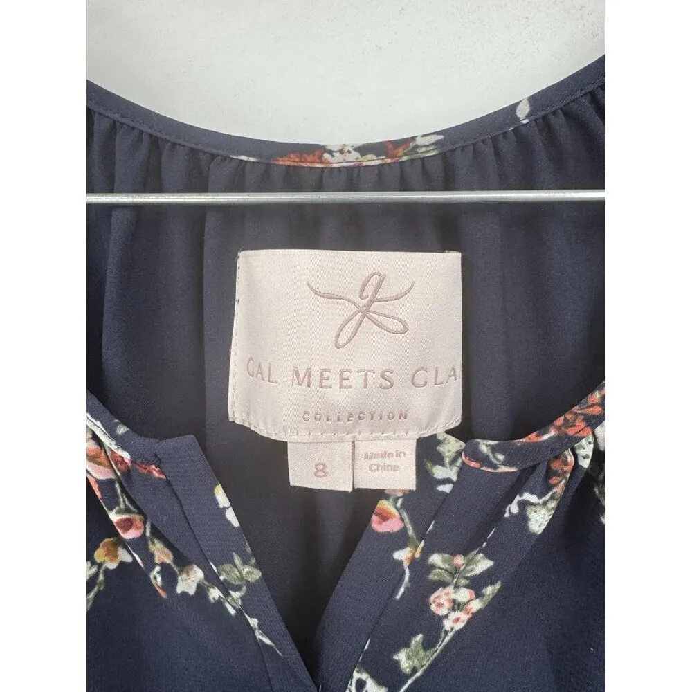 Gal Meets Glam Bonnie Floral Blouson Dress Women 8 Navy Blue Peasant Cottage - Image 4