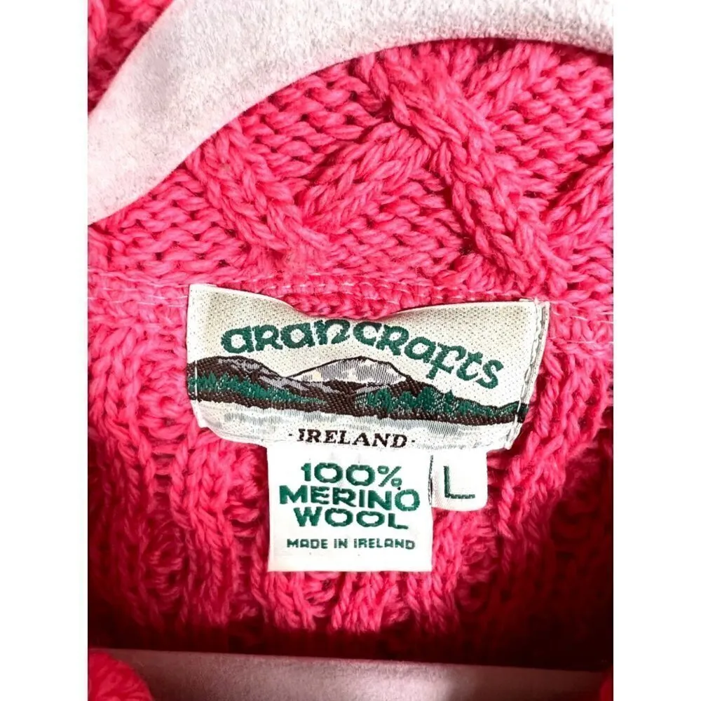 Aran crafts 100% merino‎ wool pink sweater Size L - Image 3