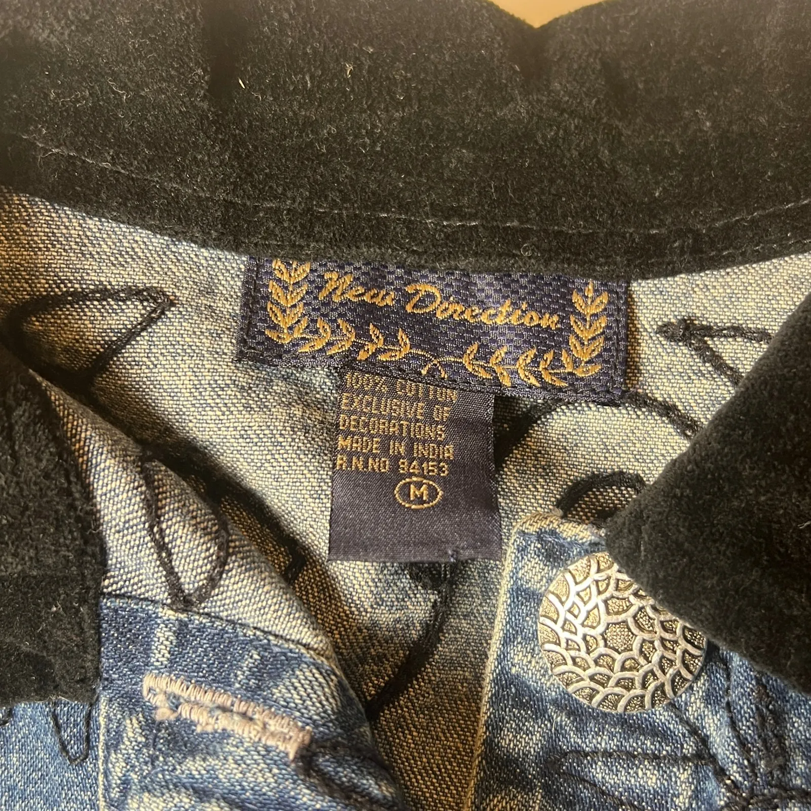 New Direction Denim Floral Embroidered Jacket Size M Blue Size M - Image 6
