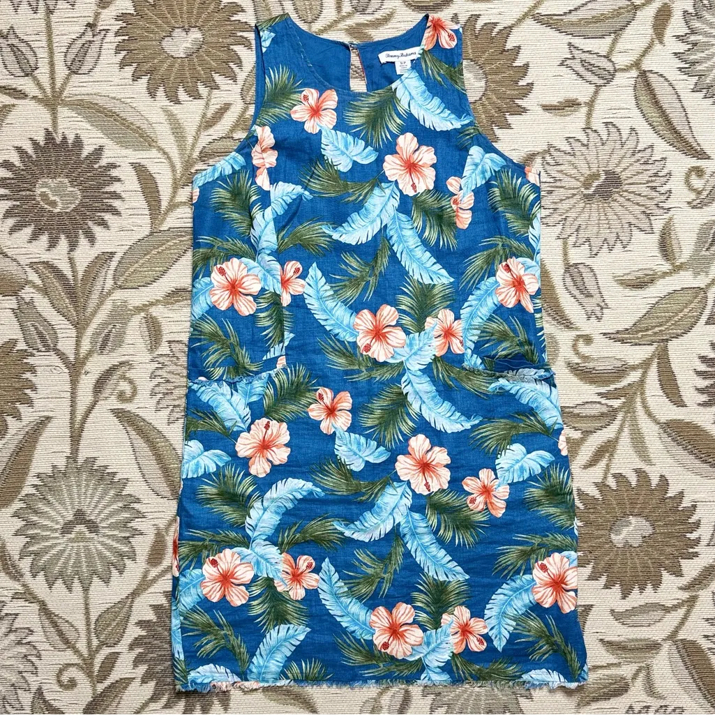 Tommy Bahama Hibiscus Isle Linen Shift Dress Hawaiian Tropical S Small - Image 2
