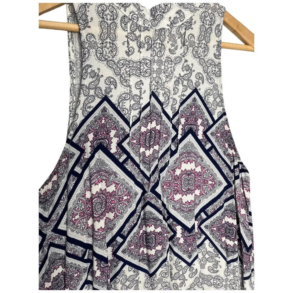 Umgee Womens Size Large Halter Trapeze Swing Dress Paisley High Neck Ivory - Image 6