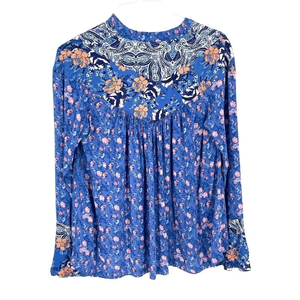 Free People Wildflower Fields Tunic Blue Spring Floral Boho Patchwork Mini Dress - Image 10