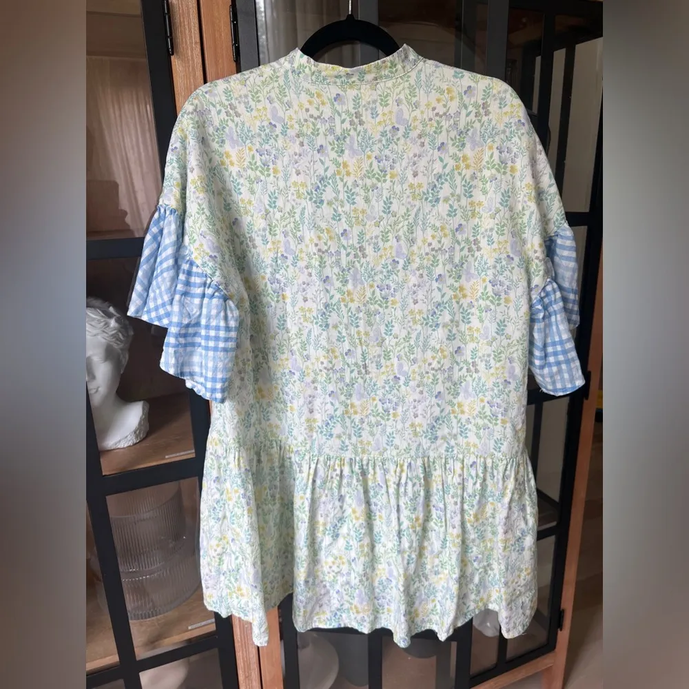 Aura tshirt dress patchwork button down floral print pastel gingham short sleeve - Image 3