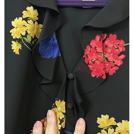 Judith Hart Collection Blouse 14 Vintage Y2K‎ Floral Black Ruffle Top Coquette - Image 11
