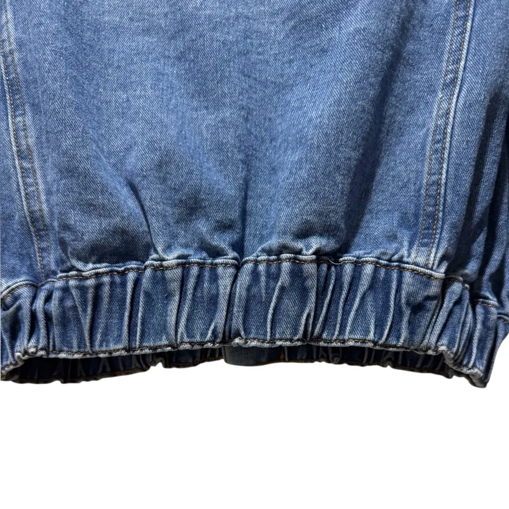 Madden NYC Cropped Sherpa Collar Denim Jacket Size L Blue Size L - Image 6