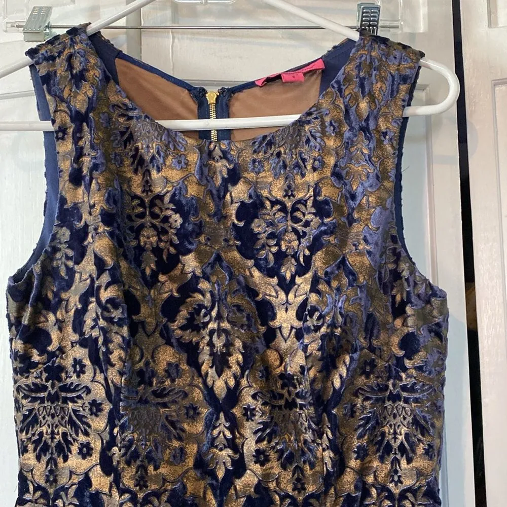 Vintage Y2K Betsey Johnson blue and gold brocade party dress. Size 6 - Image 2