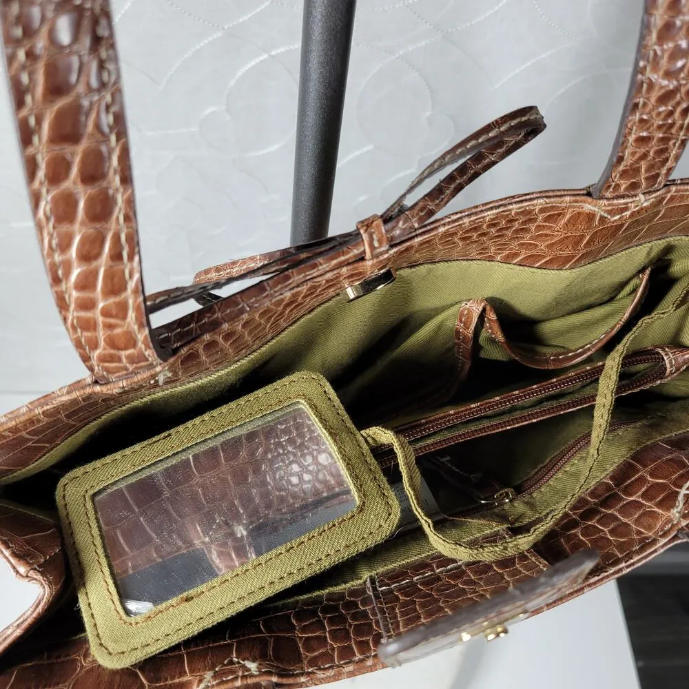 Liz Claiborne Satchel Bag Med Floral Cotton Faux Leather Embossed Alligator - Image 5