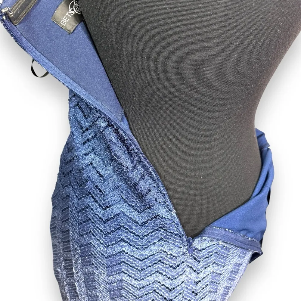 Betsy & Adam Blue Ombré Maxi Lace Strapless Dress - Image 15