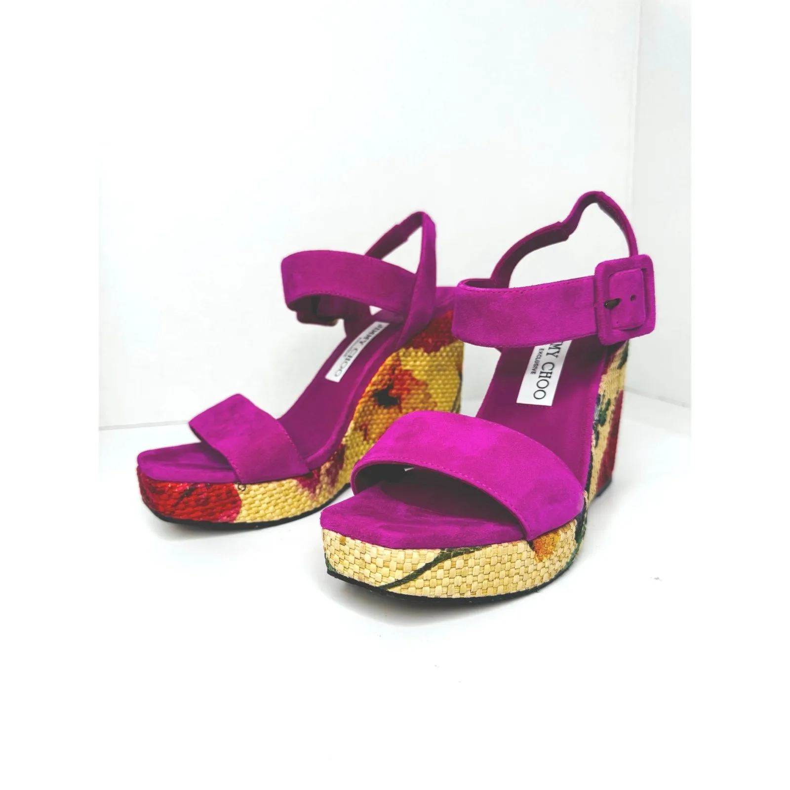 Jimmy Choo Mirabelle Suede Floral Sandals wedge Flower-Trim Slide fuchsia 37.5 - Image 5