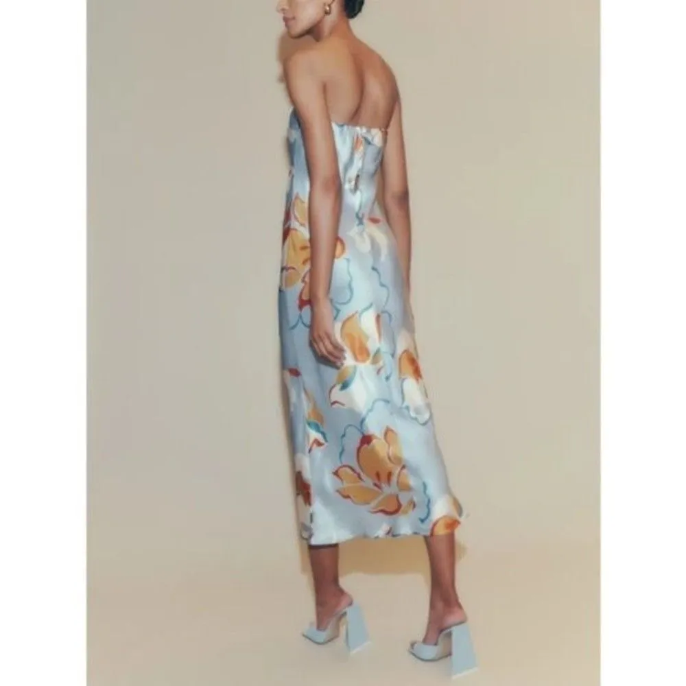 💕REFORMATION💕 Joanne Silk Dress ~ Hyperion Blue Print 10 NWOT - Image 4