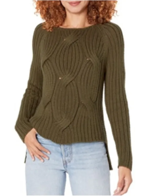 KF / KAUFMANFRANCO Olive Green Ribbed Cable Knit Wool Blend Sweater Med. - Image 1