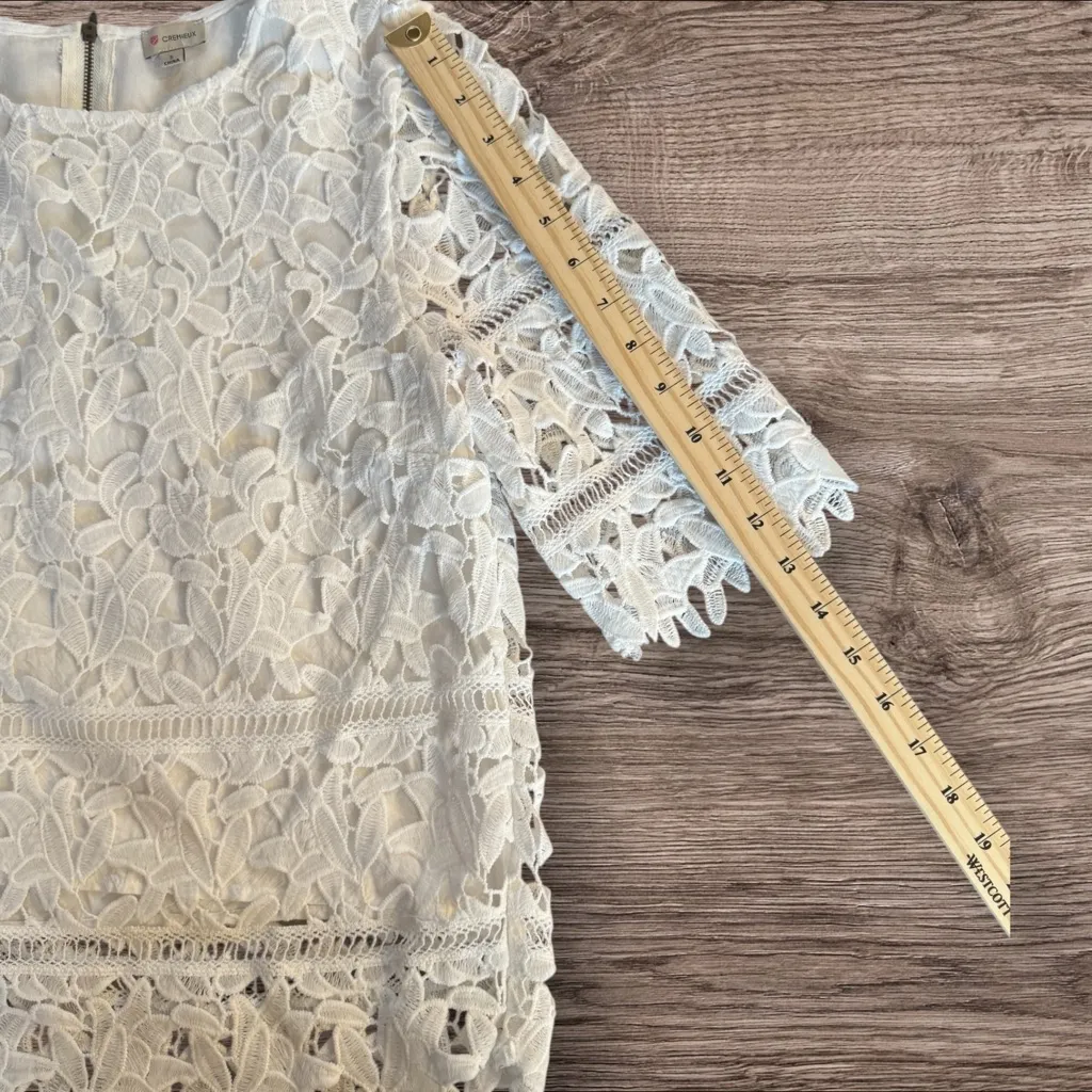 CREMIEUX White Floral Lace Overlay Top Back Zip Size S - Image 7