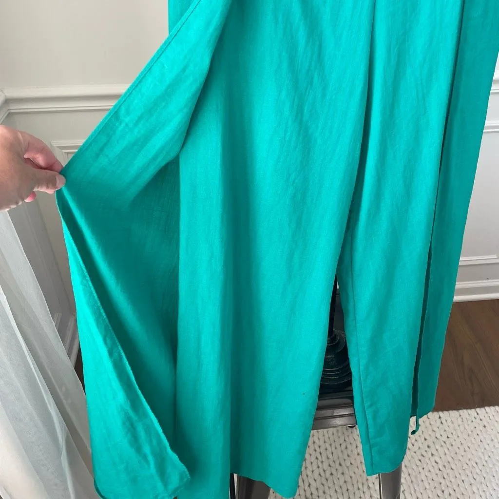 NWOT Lulus Postcards From Me Turquoise Green Wide Leg Pants M - Image 5