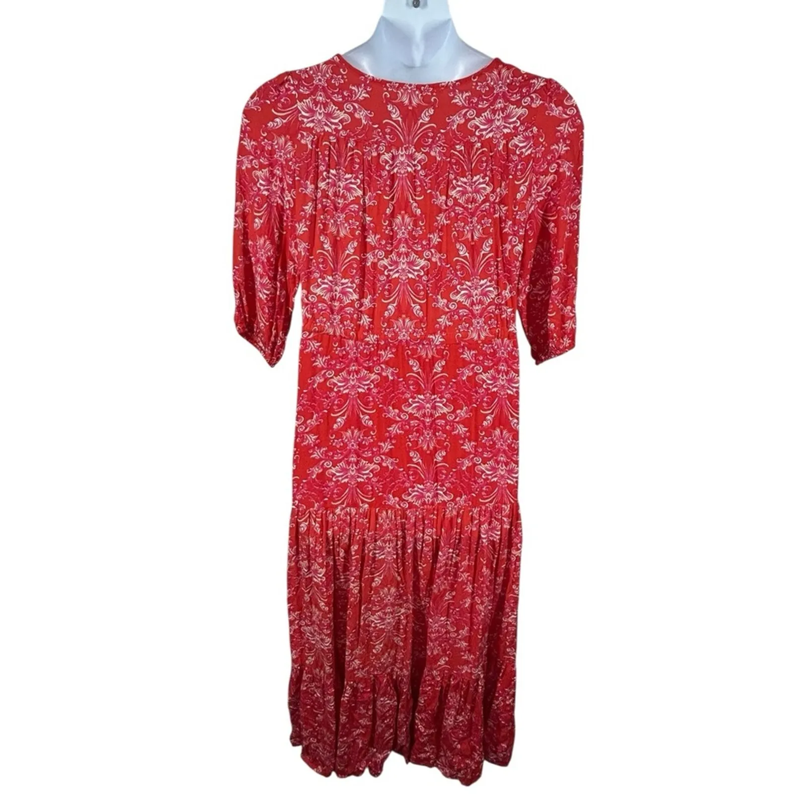 ABEL THE LABEL Strawberry Kisses Red Floral Boho Maxi Dress Size Small - Image 6