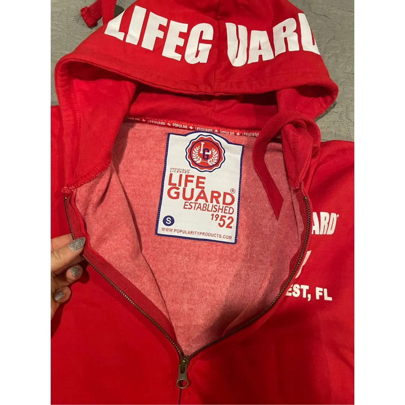 Lifeguard Zip Up Hoodie Sweatshirt Small Key West Florida Baywatch Small New Red - Image 6