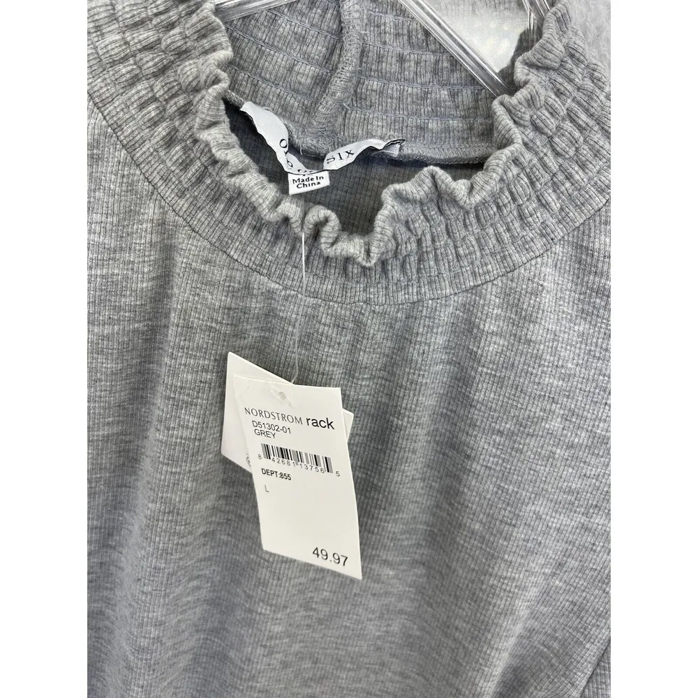 One One Six Women’s Gray Sweater Dress Ribbed Knit Scrunch Wrist Long Sleeve Size L - Image 2