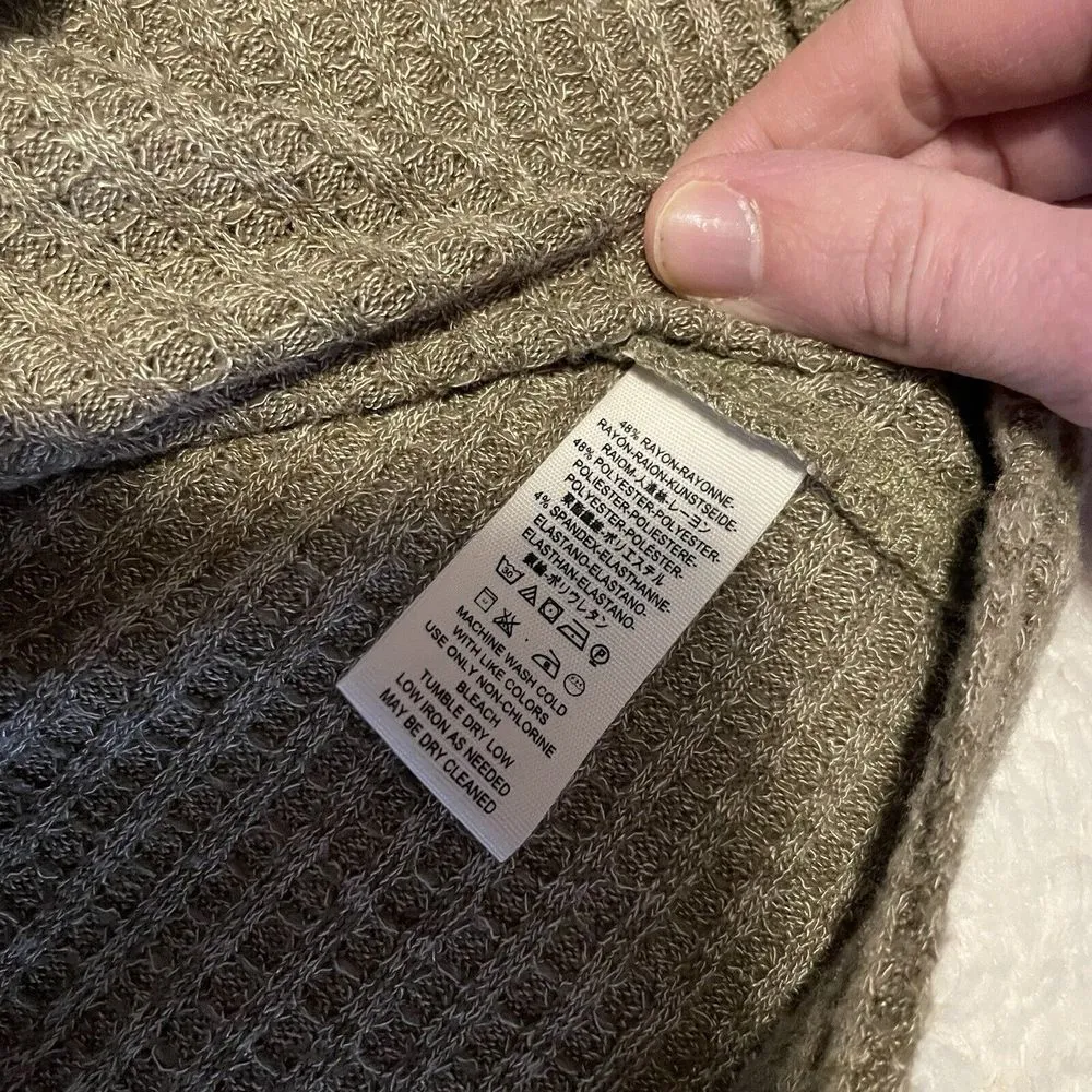 We‎ The Free Solid Waffle Knit High Neck Longsleeved XS Ribbed Long Green Olive - Image 4