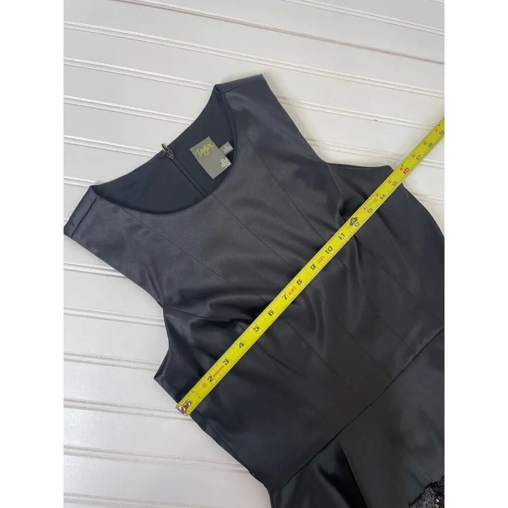 Taylor Black Sequined Mini Peplum Dress Sleeveless Cocktail Party Size 6 - Image 3