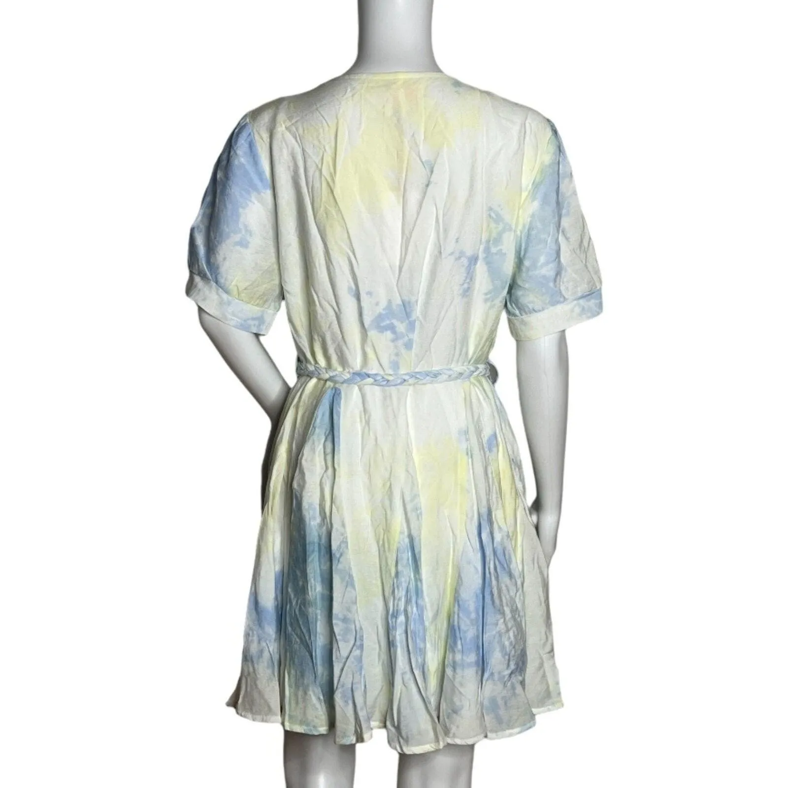 Entro‎ Dress Womens Large White Yellow Blue Tie Dye Shift Boho Peasant Colorful - Image 3
