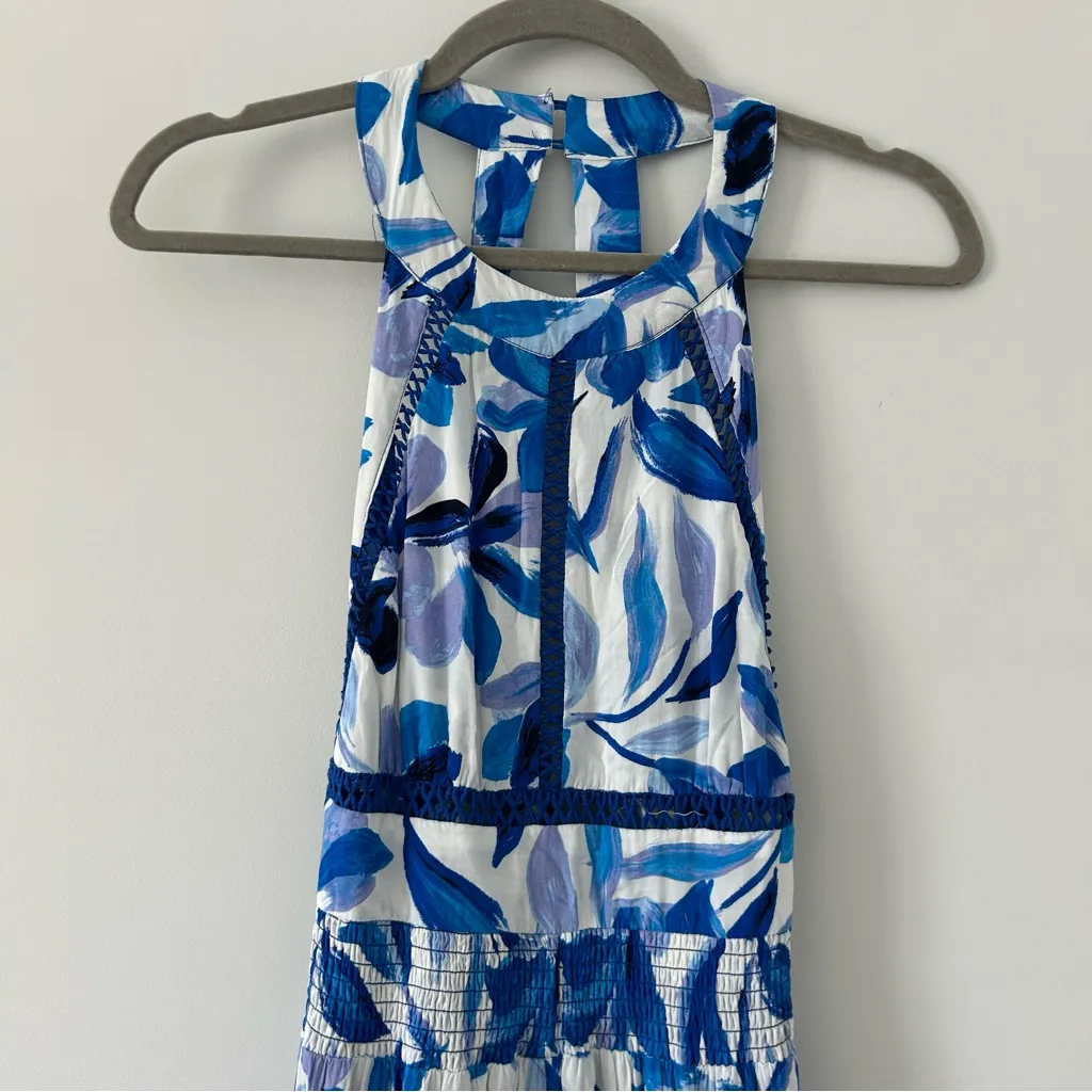Abel the Label Anthropologie Blue White Floral Halter Boho Maxi Dress M - Image 3