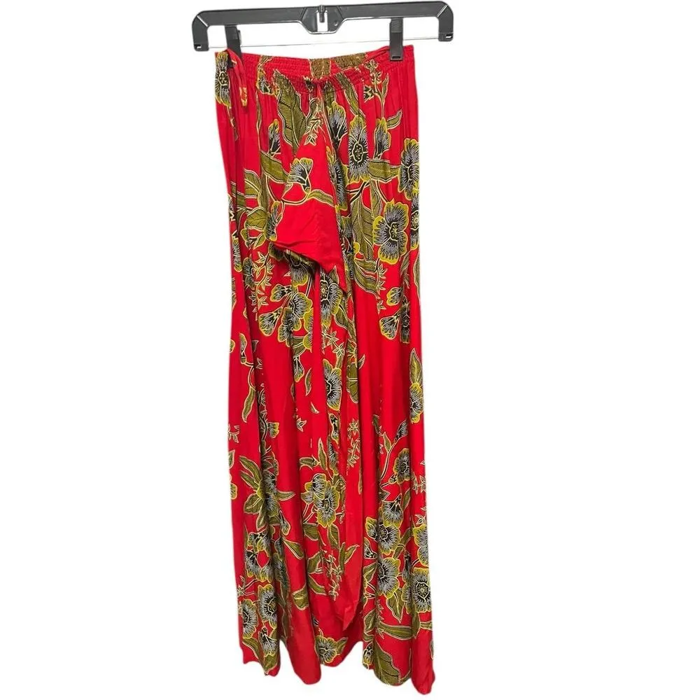 Danar Hadi Skirt Womens Small Red Floral Maxi Vintage Elastic Waist Boho Retro - Image 8